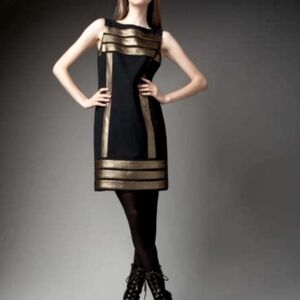 Tory Burch Simca Black & Gold Lamé Trim Crepe Dress 6